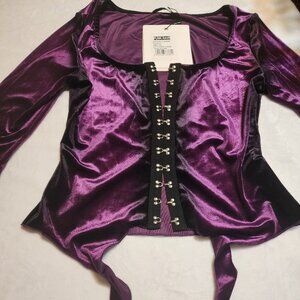 VAMPIRE FREAK Assymetrical purple black and bell sleeves sleeves velvety top